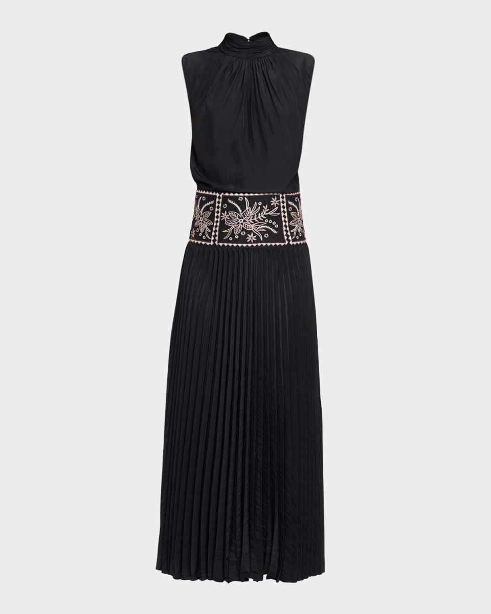 Kimberly Embroidered Pleated Midi Dress
